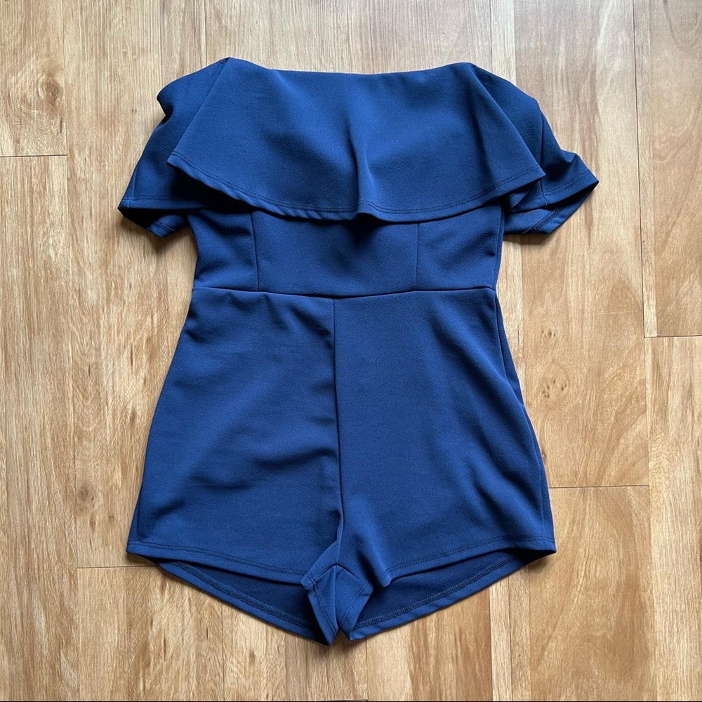Blue Strapless Romper - Size S